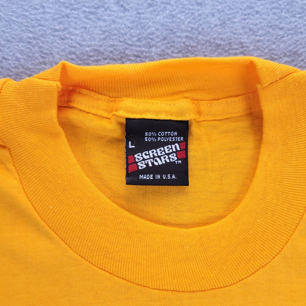 Screen Stars T-Shirt Mens Large Yellow Vintage Single Stitch Blank Made in USA - Picture 2 of 7